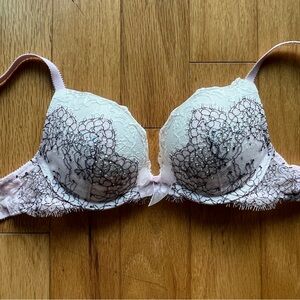 Victoria’s Secret Bombshell Pink & White Bedazzled Rhinestone Push up Bra